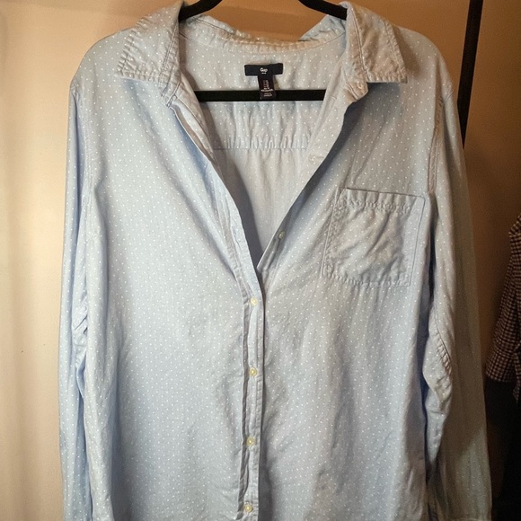 GAP classic blue polka dot button down shirt. women XL - Picture 3 of 8